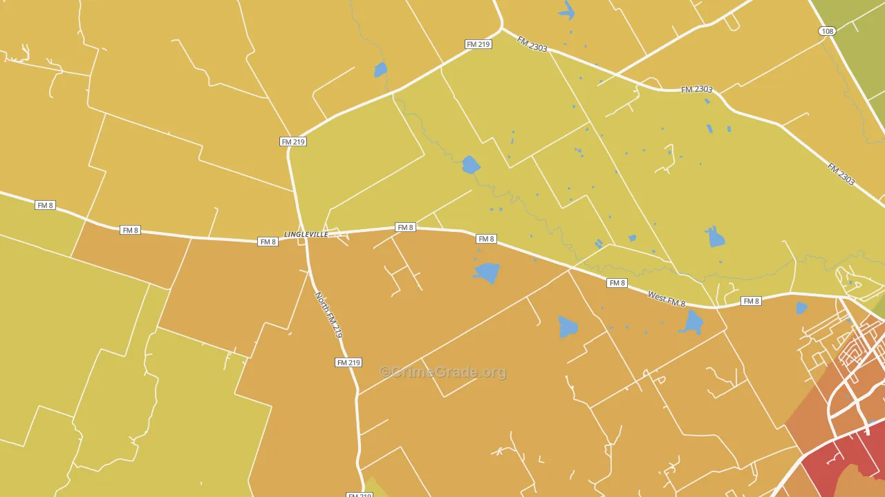 Lingleville, TX Map of Theft Rates