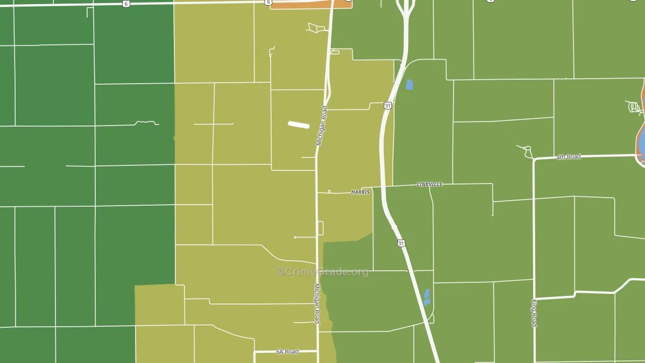 Linkville, IN Map of Theft Rates
