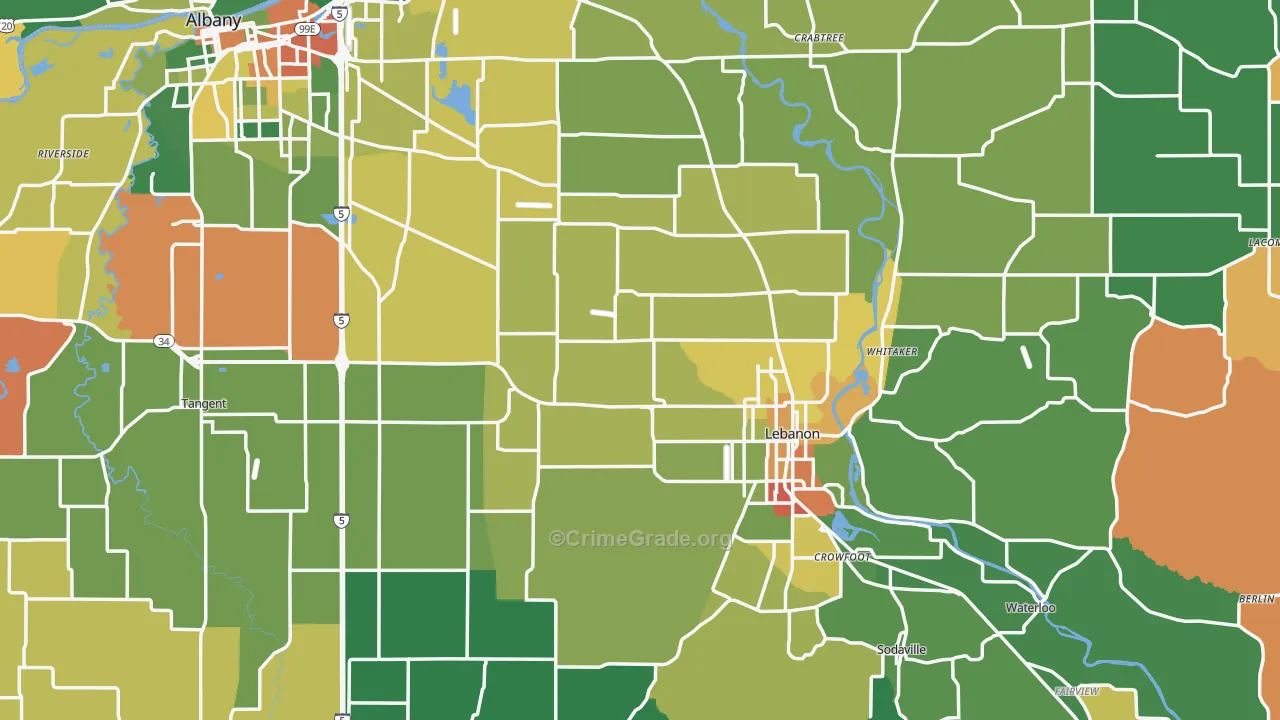 Linn County, OR Map of Theft Rates