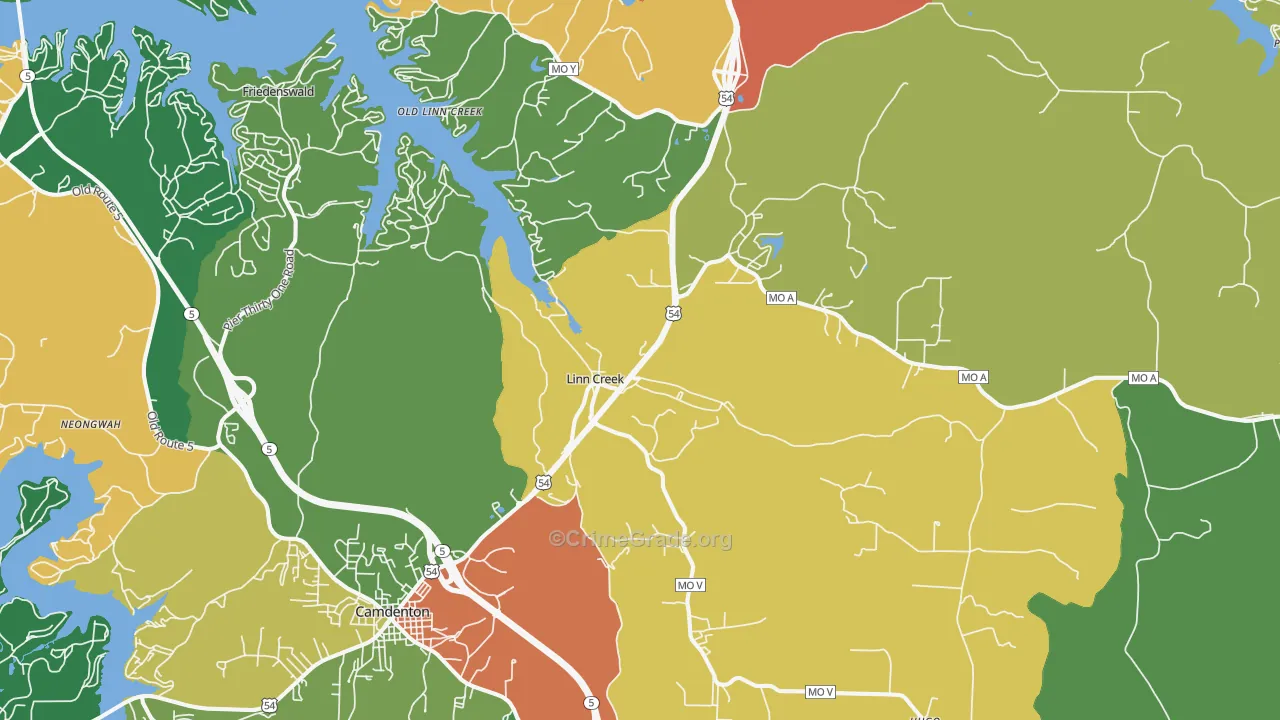 Linn Creek, MO Map of Theft Rates