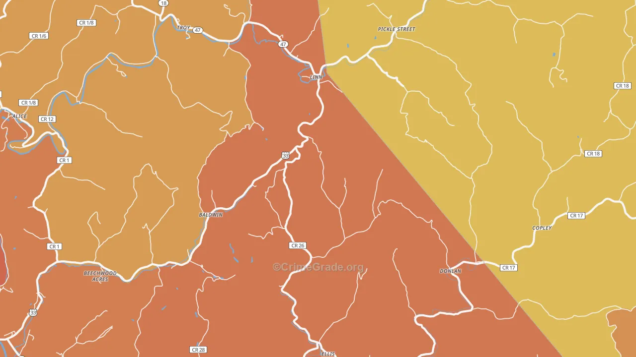 Linn, WV Map of Theft Rates