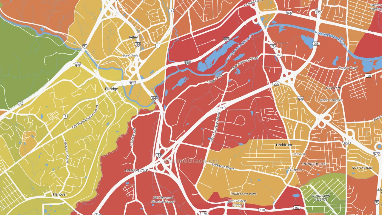 Linthicum Heights, MD Map of Theft Rates