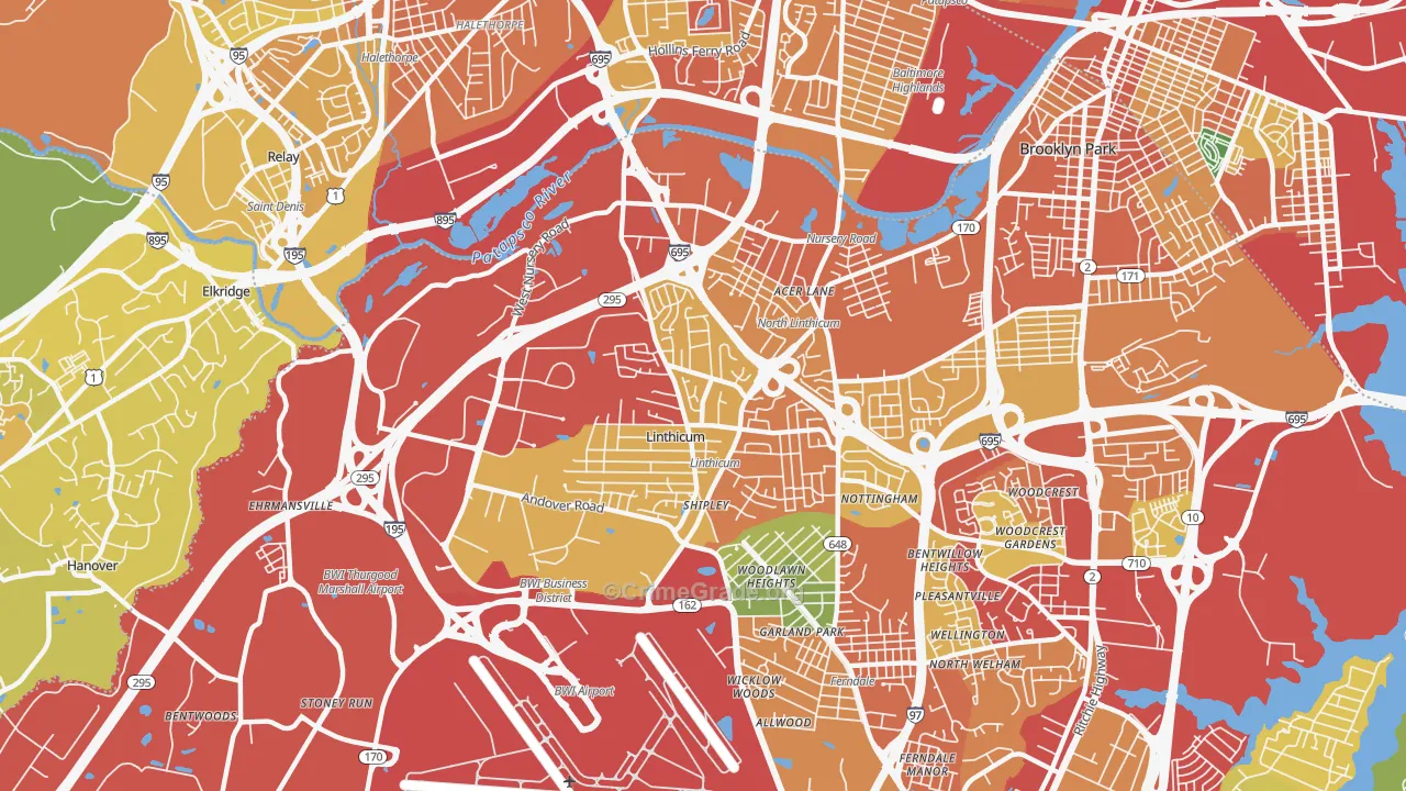 Linthicum, MD Map of Theft Rates