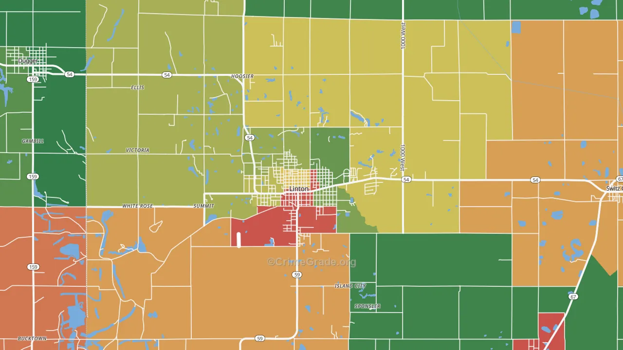 Linton, IN Map of Theft Rates