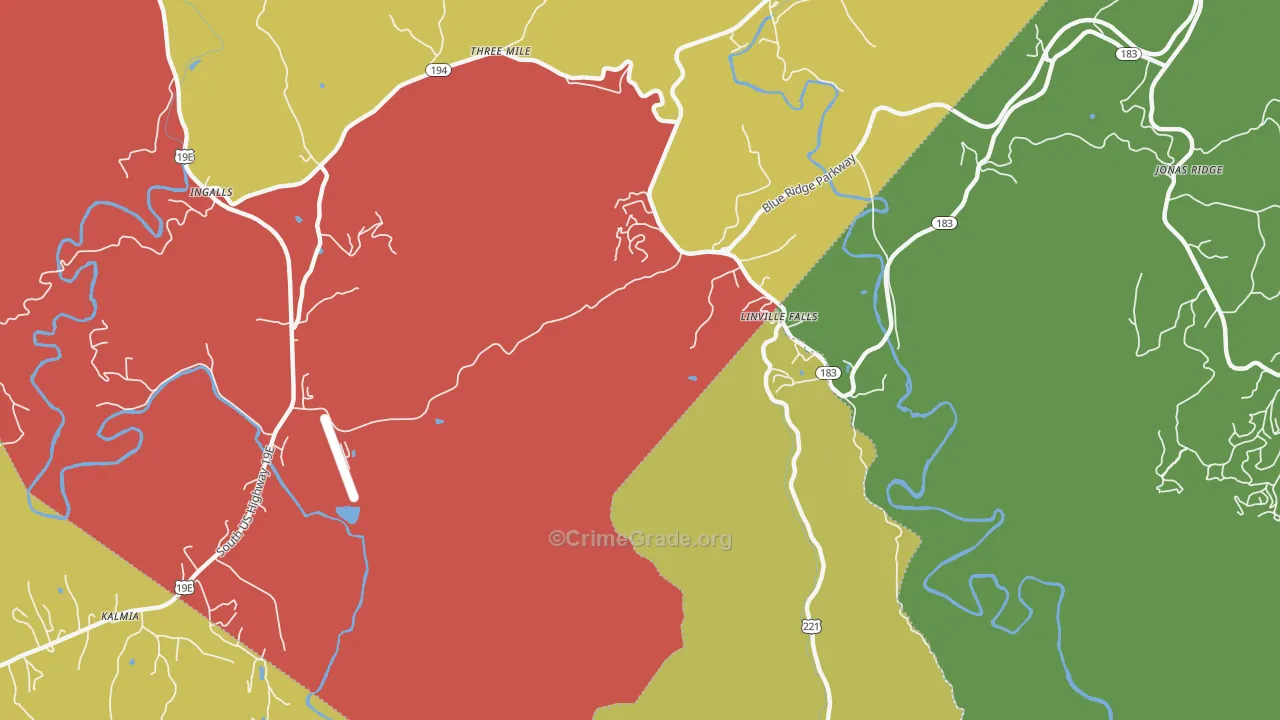 Linville Falls, NC Map of Theft Rates