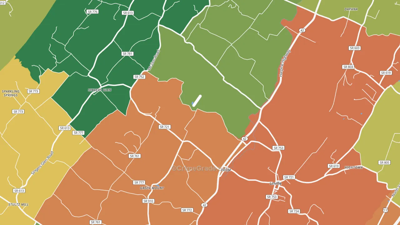 Linville, VA Map of Theft Rates