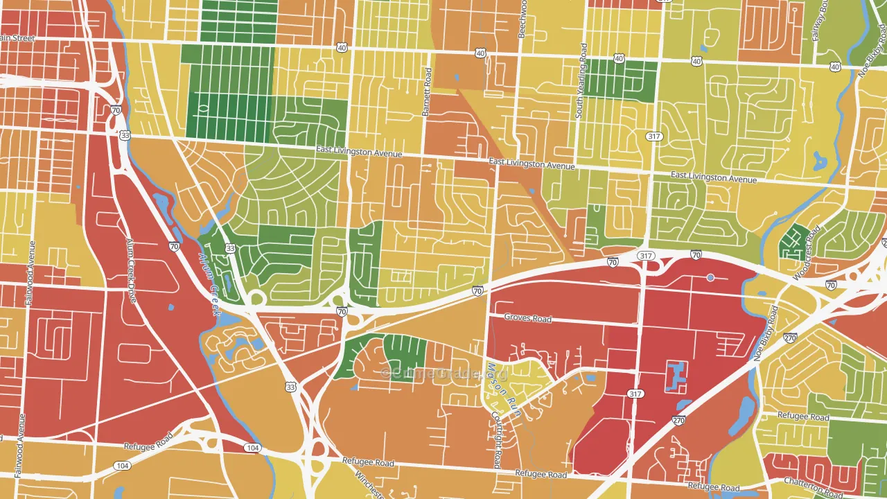 Linwood, Columbus, OH Map of Theft Rates