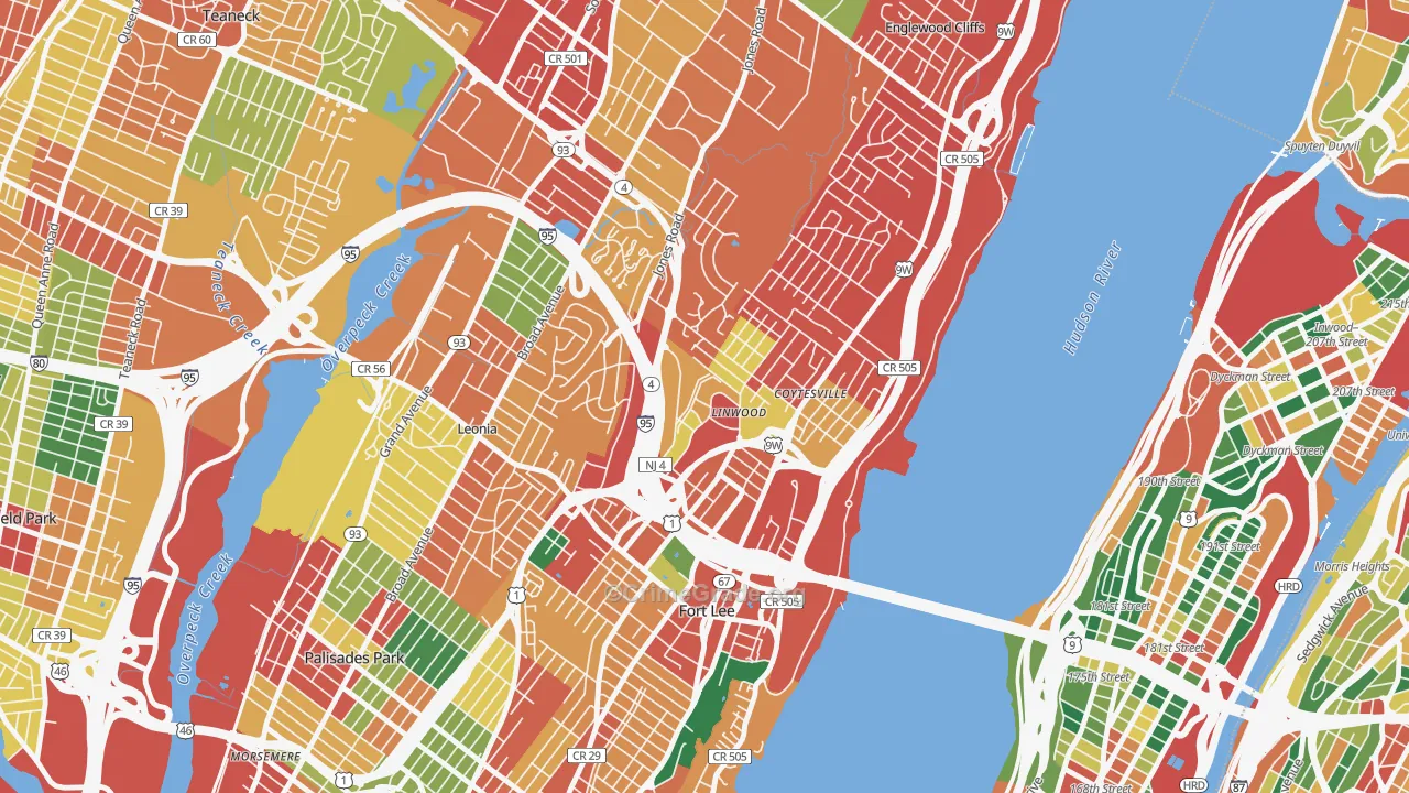 Linwood, Fort Lee, NJ Map of Theft Rates