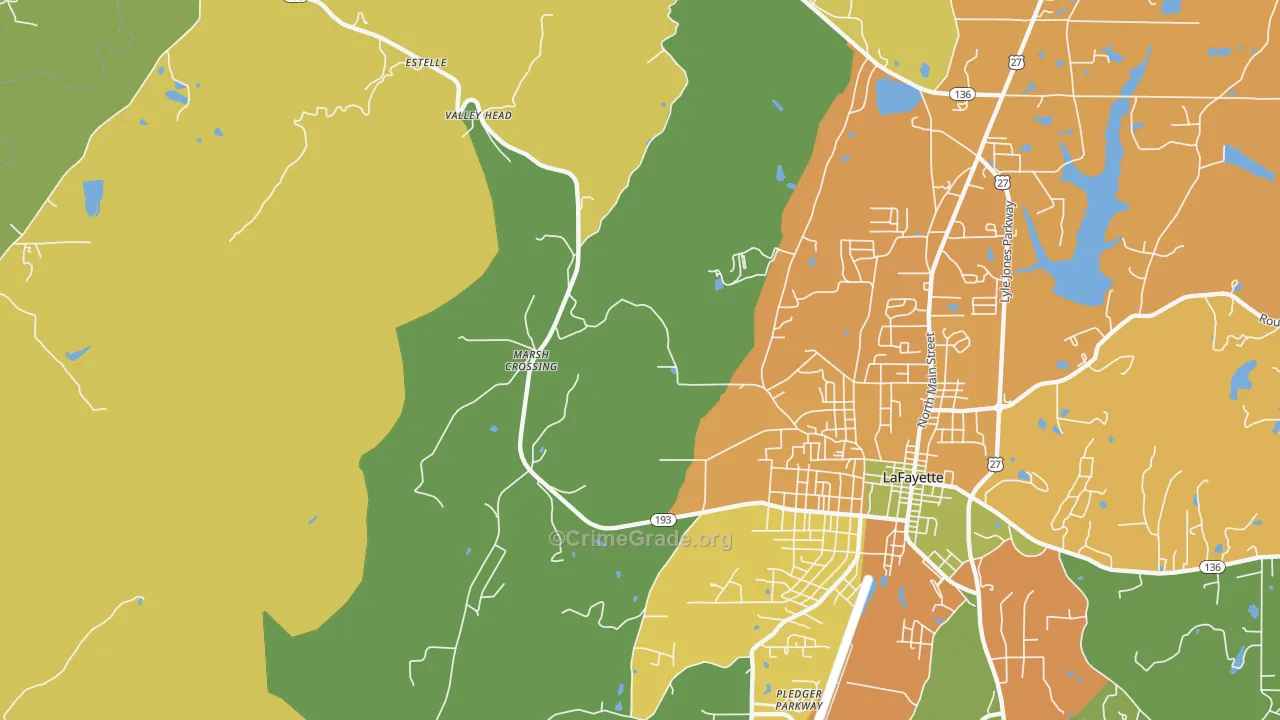 Linwood, GA Map of Theft Rates