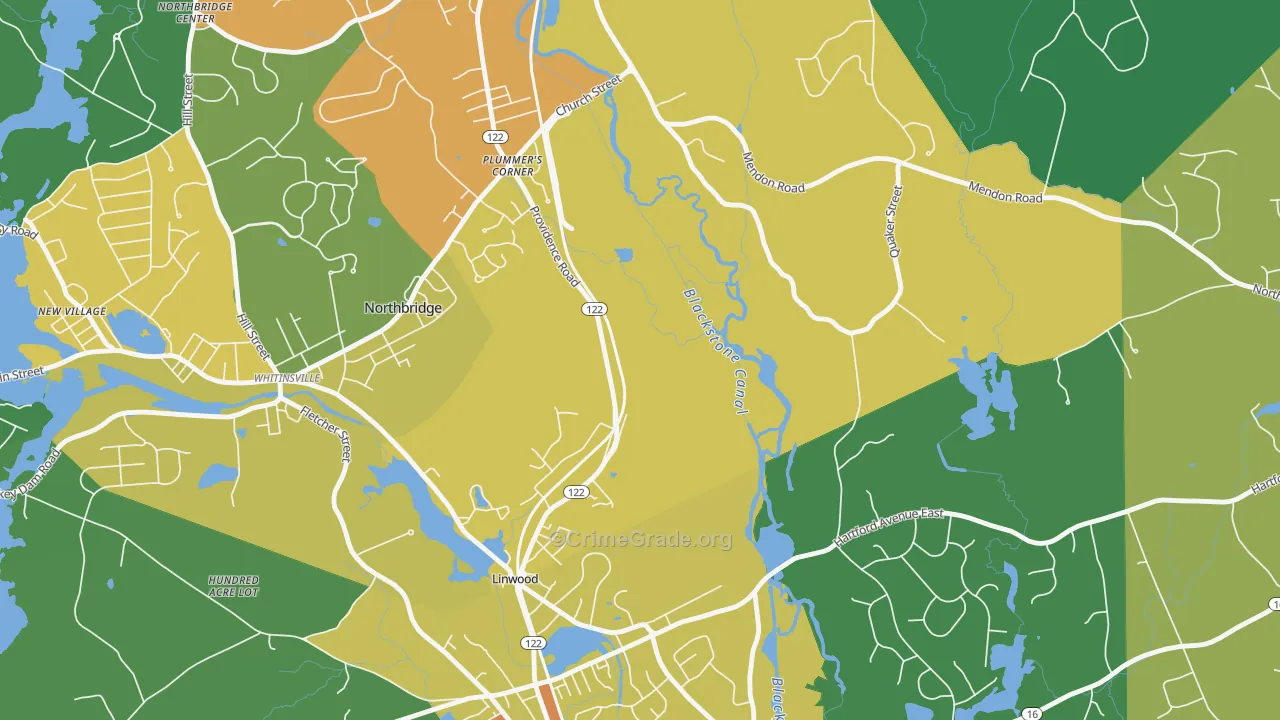 Linwood, MA Map of Theft Rates