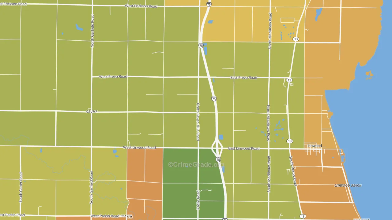 Linwood, MI Map of Theft Rates