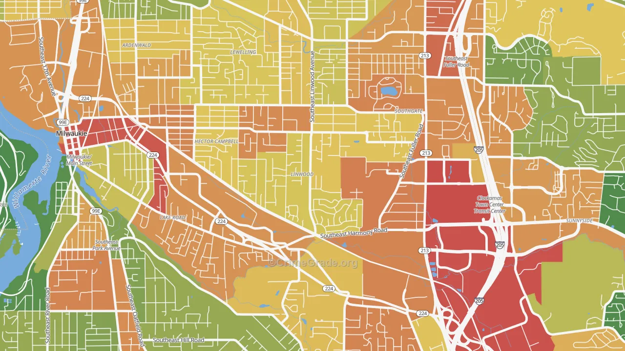 Linwood, Milwaukie, OR Map of Theft Rates