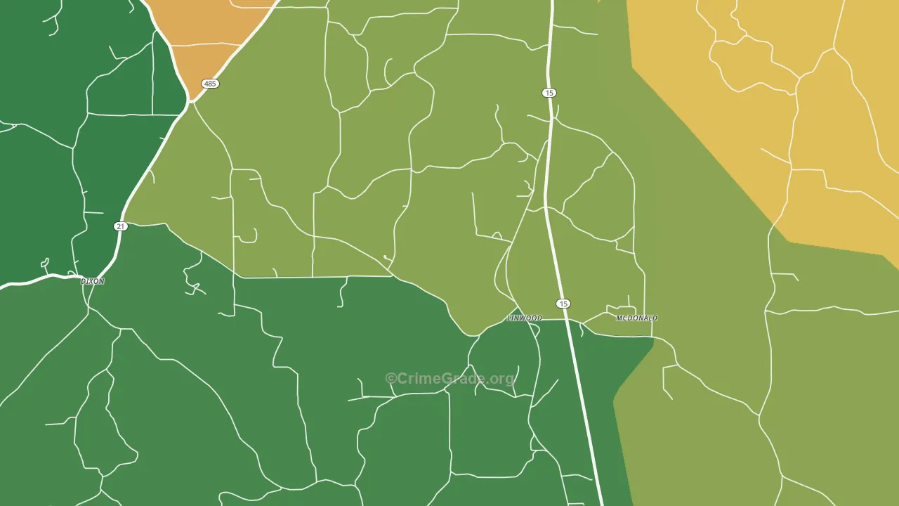 Linwood, MS Map of Theft Rates