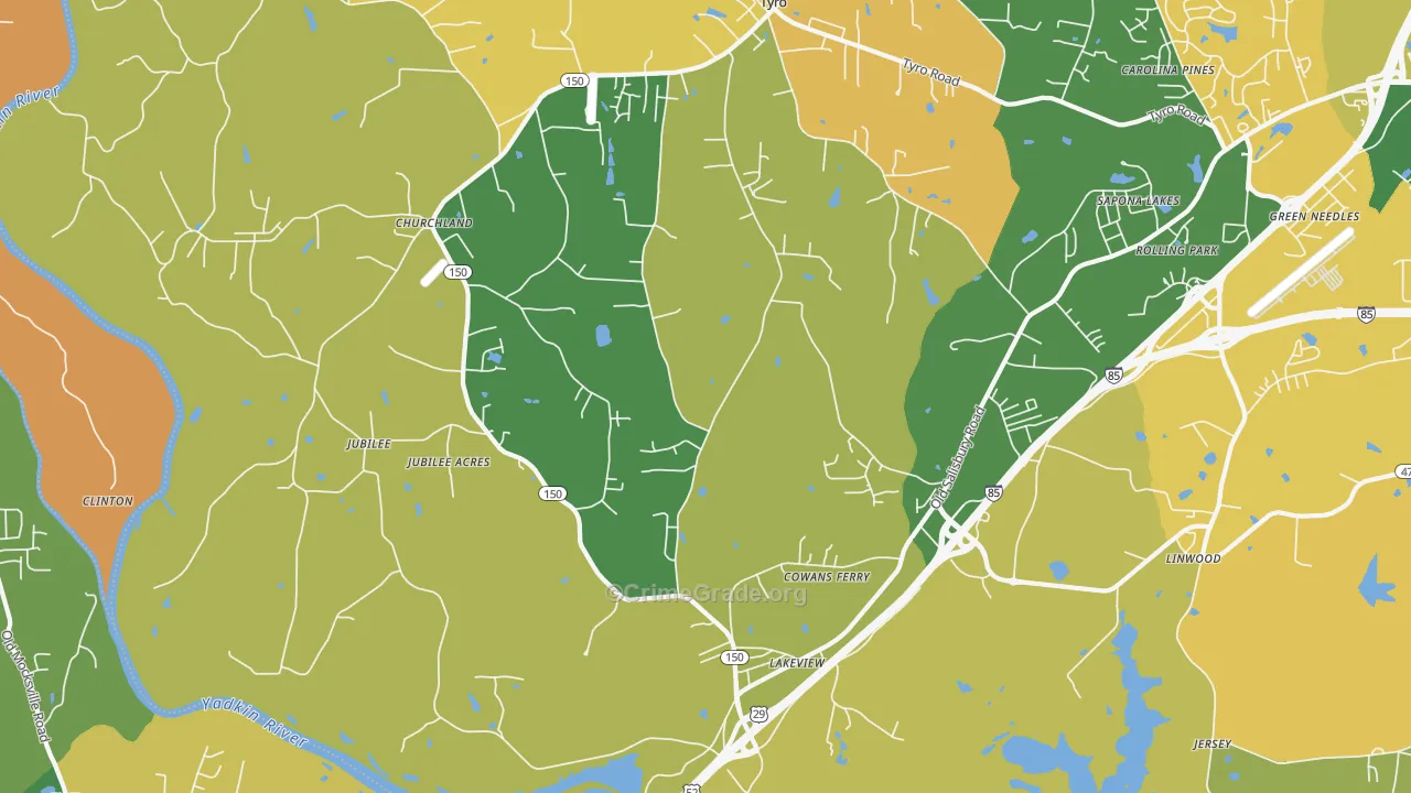 Linwood, NC Map of Theft Rates