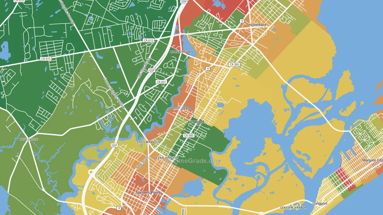 Linwood, NJ Map of Theft Rates