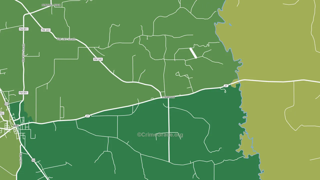 Linwood, TX Map of Theft Rates