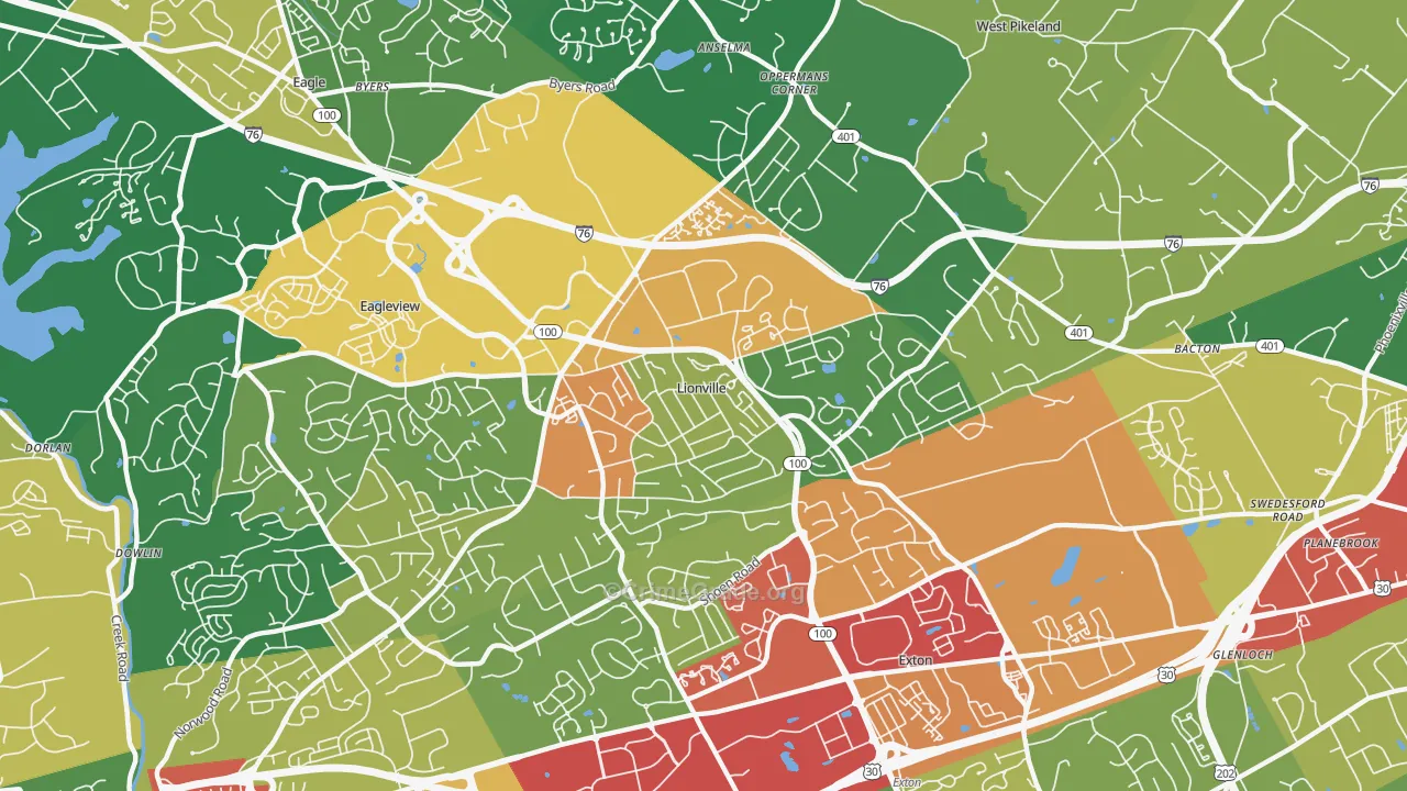 Lionville, PA Map of Theft Rates