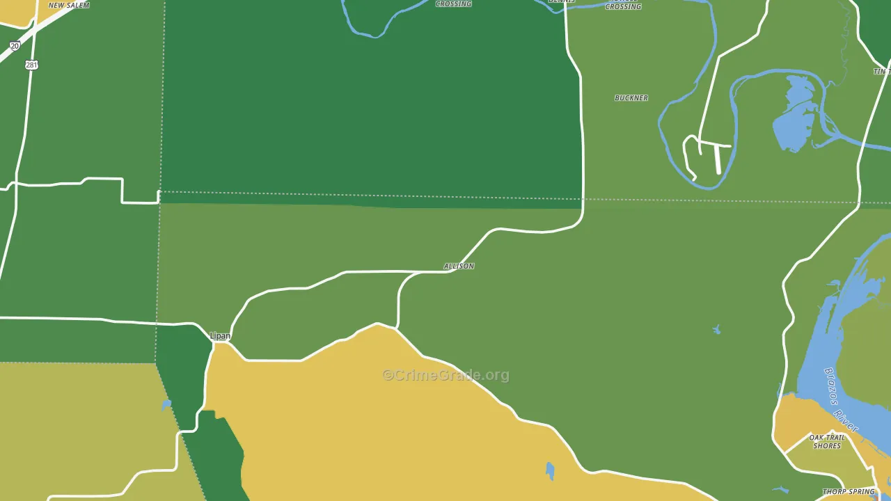 Lipan, TX Map of Theft Rates