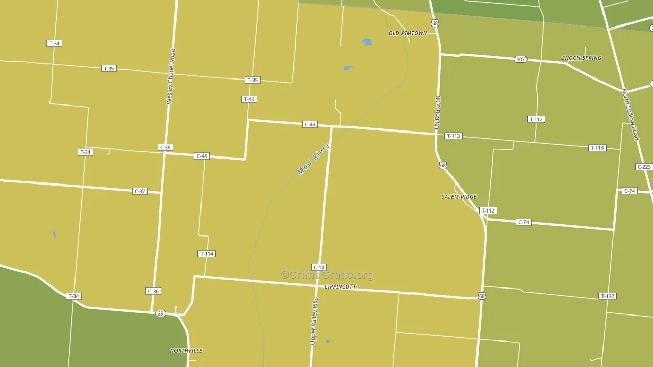Lippincotts, OH Map of Theft Rates