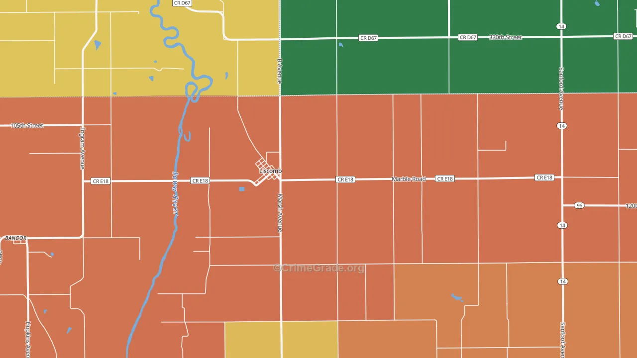 Liscomb, IA Map of Theft Rates
