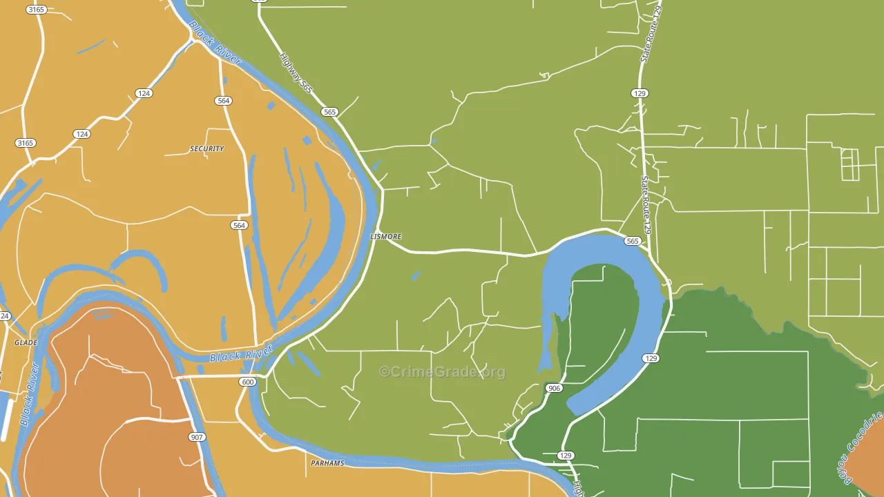 Lismore, LA Map of Theft Rates