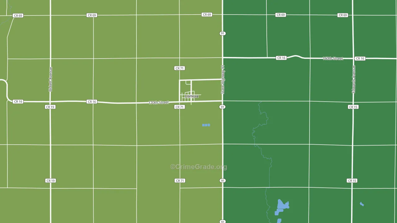 Lismore, MN Map of Theft Rates