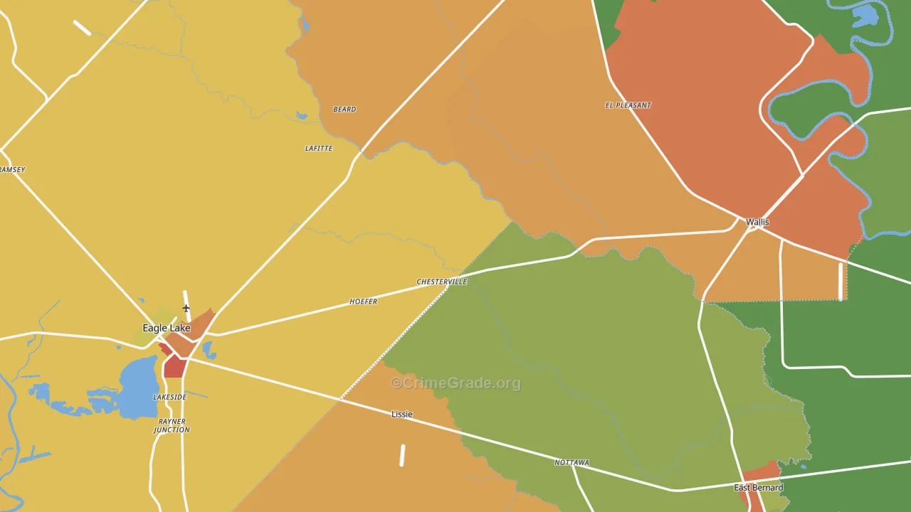 Lissie, TX Map of Theft Rates