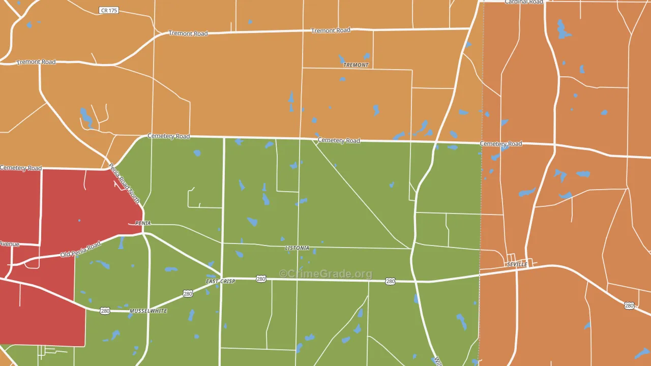 Listonia, GA Map of Theft Rates