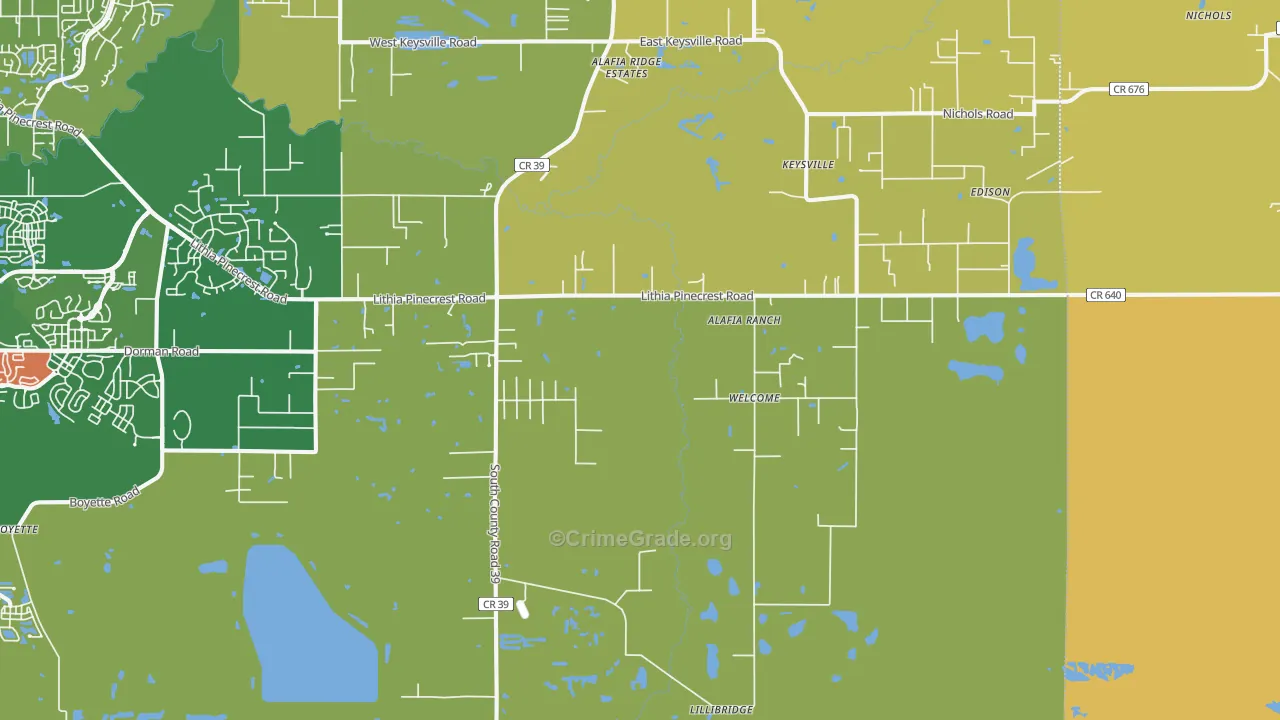 Lithia, FL Map of Theft Rates
