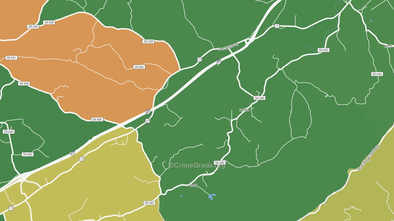 Lithia, VA Map of Theft Rates