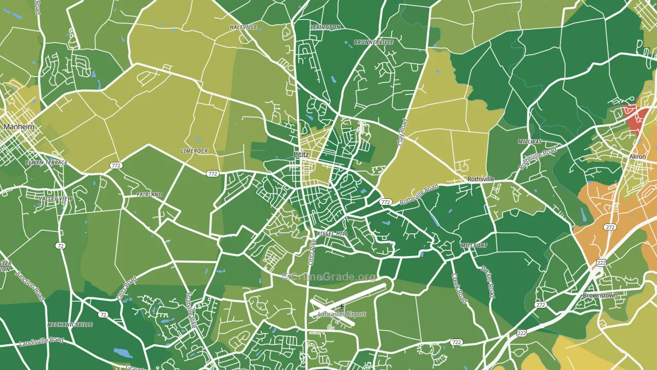 Lititz, PA Map of Theft Rates
