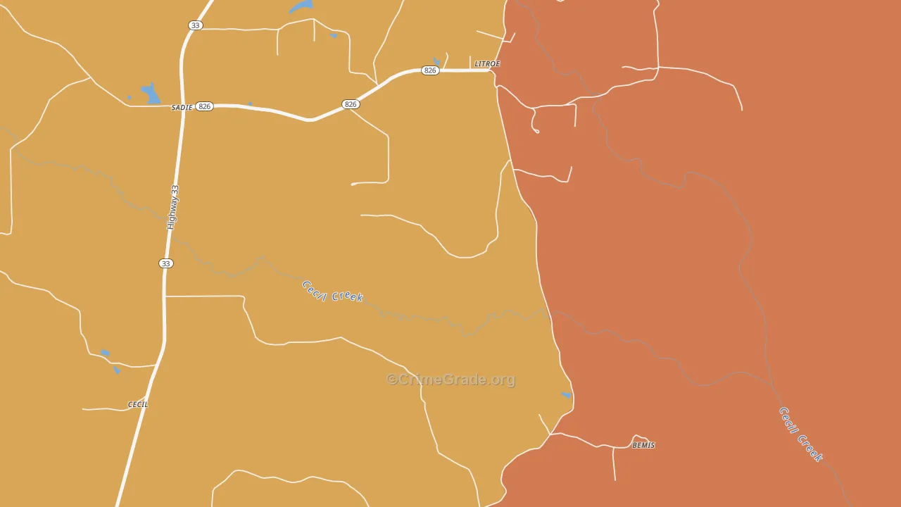 Litroe, LA Map of Theft Rates