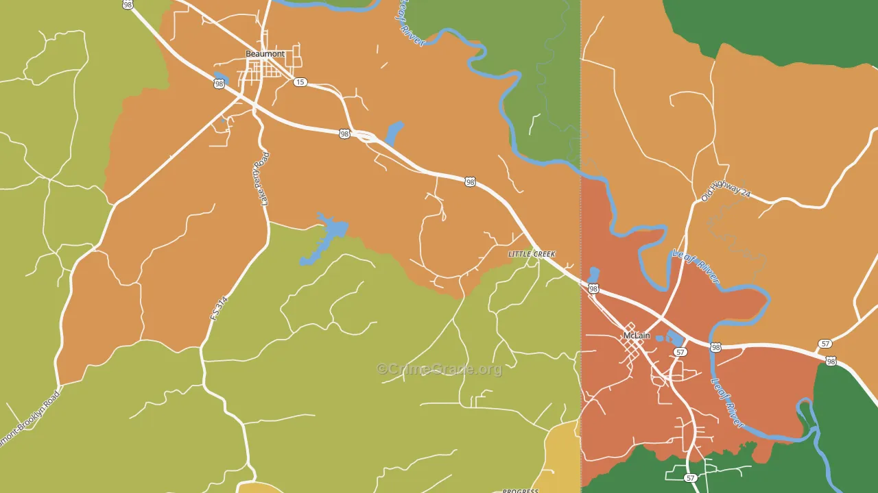 Little Creek, MS Map of Theft Rates