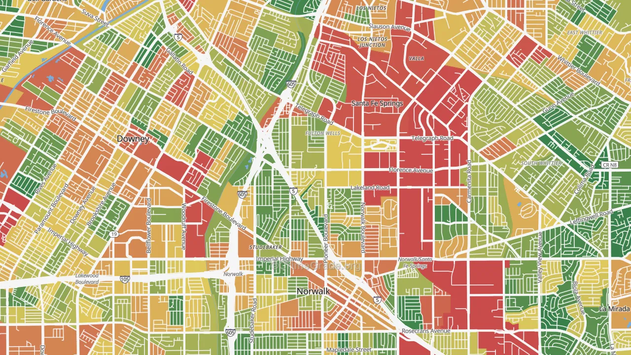 Little Lake City, Santa Fe Springs, CA Map of Theft Rates