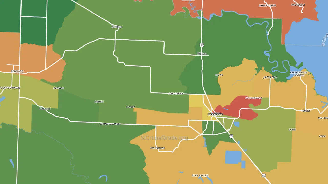 Little River County, AR Map of Theft Rates