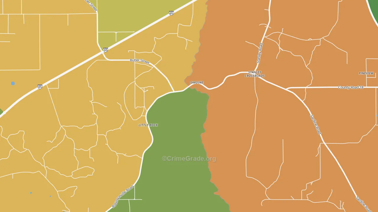Little Rock, AL Map of Theft Rates