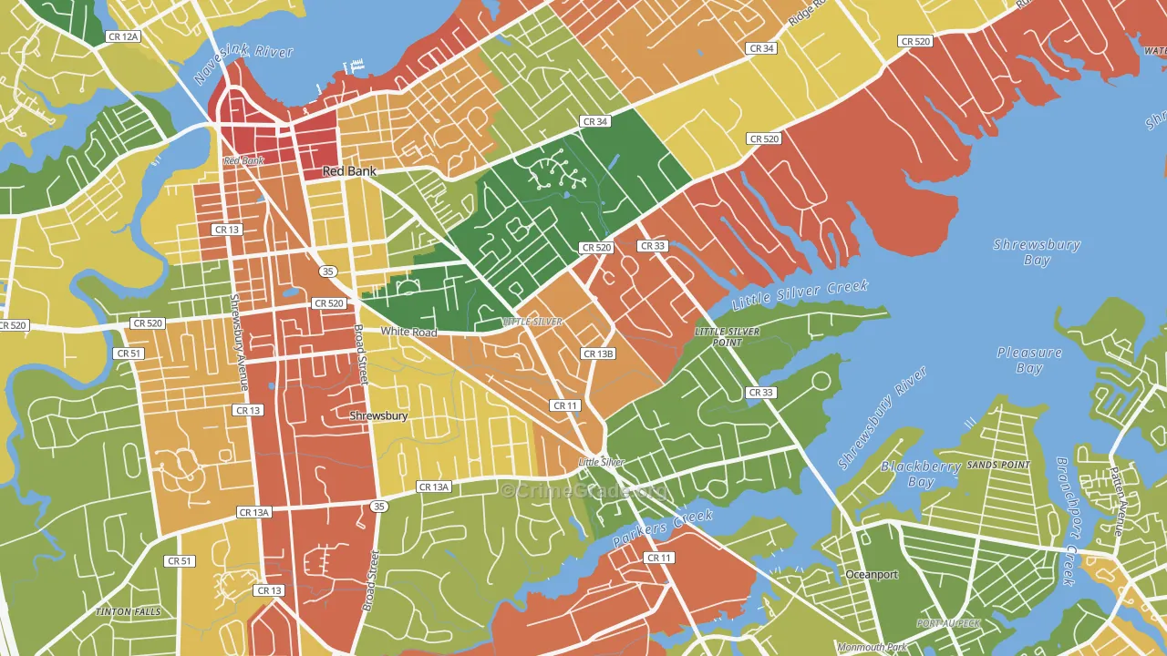 Little Silver, NJ Map of Theft Rates