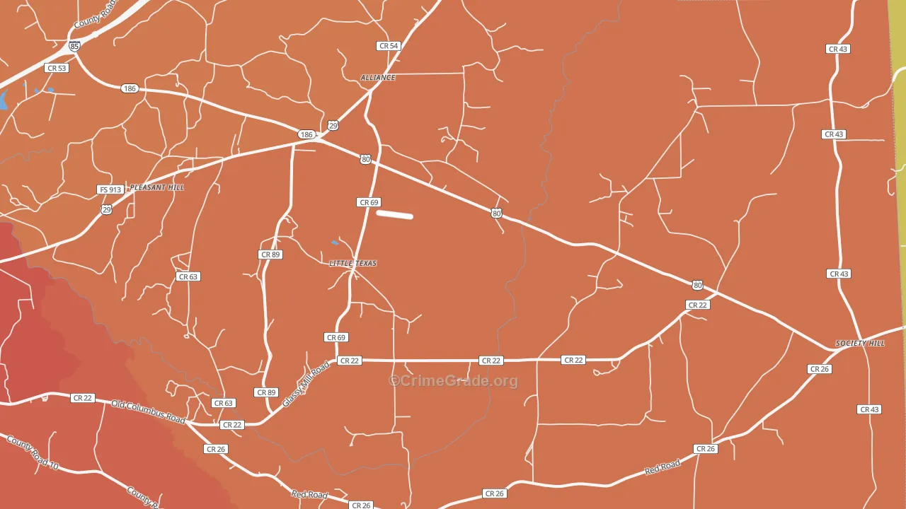 Little Texas, AL Map of Theft Rates