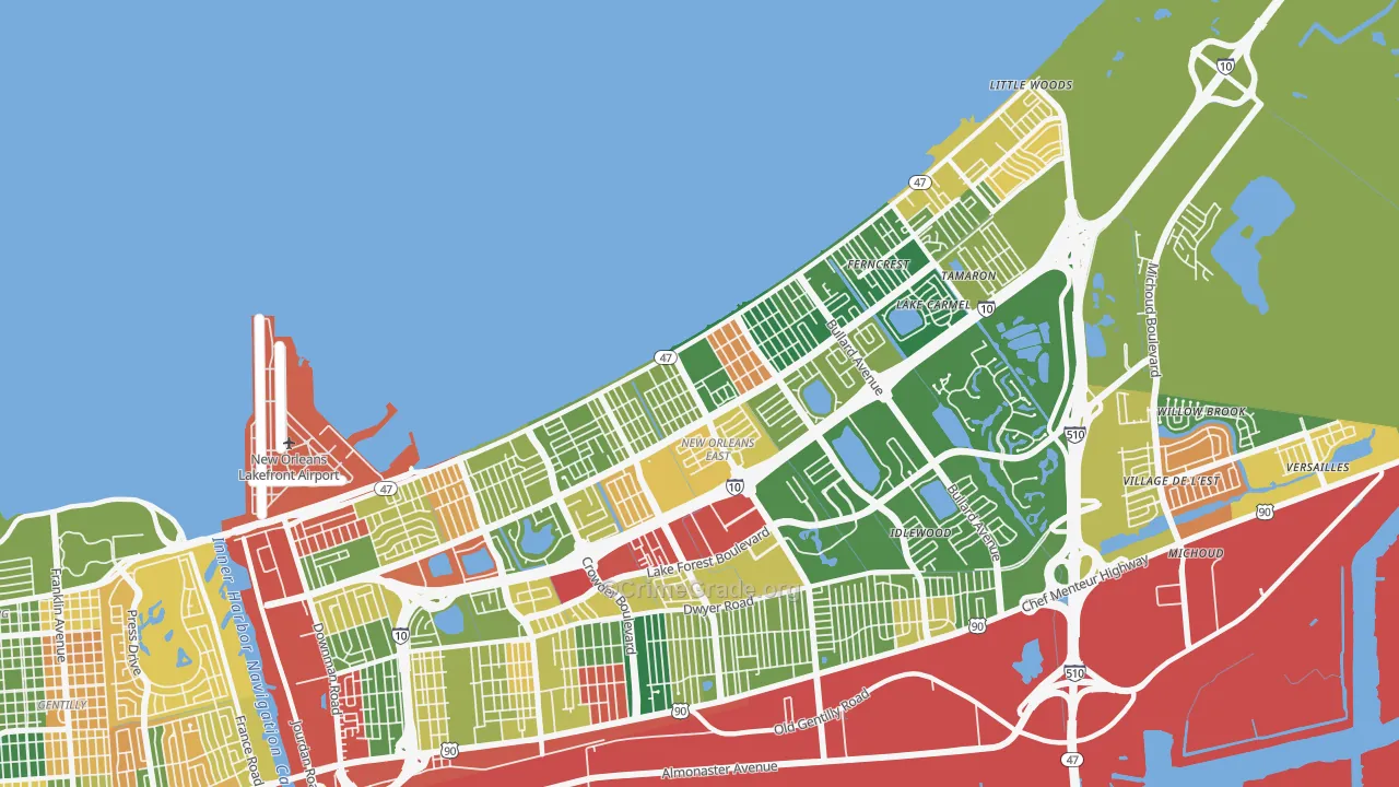 Little Woods, New Orleans, LA Map of Theft Rates