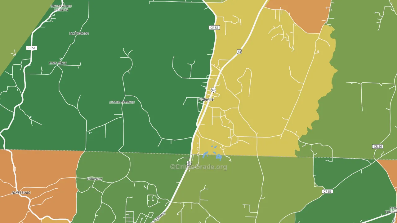 Littleville, AL Map of Theft Rates