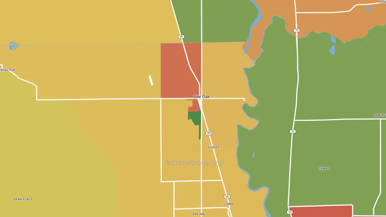 Live Oak, CA Map of Theft Rates