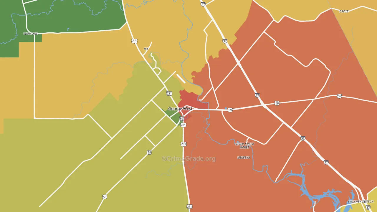 Live Oak County, TX Map of Theft Rates