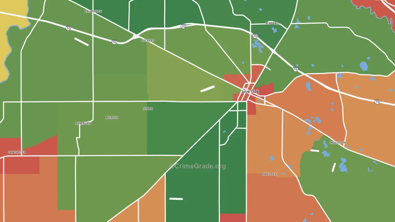 Live Oak, FL Map of Theft Rates