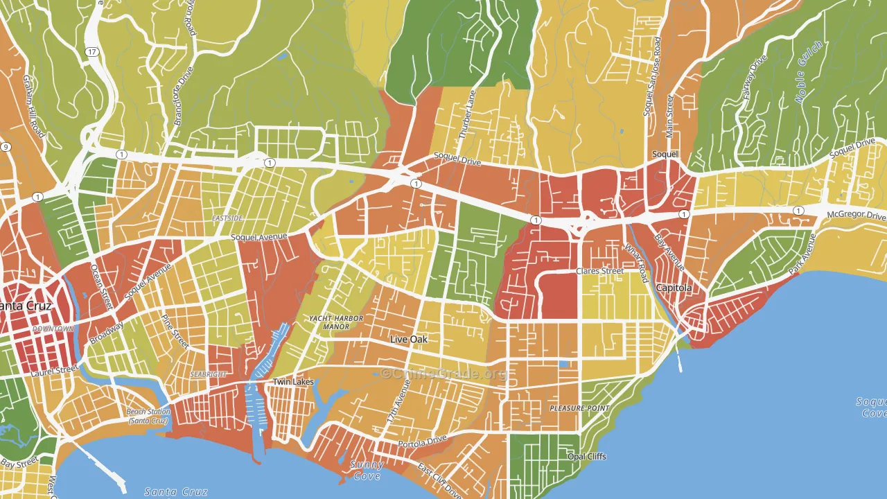 Live Oak, Santa Cruz, CA Map of Theft Rates