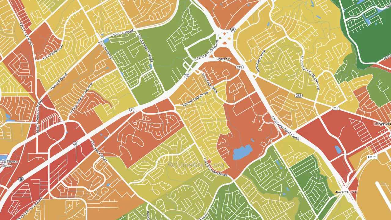 Live Oak, TX Map of Theft Rates