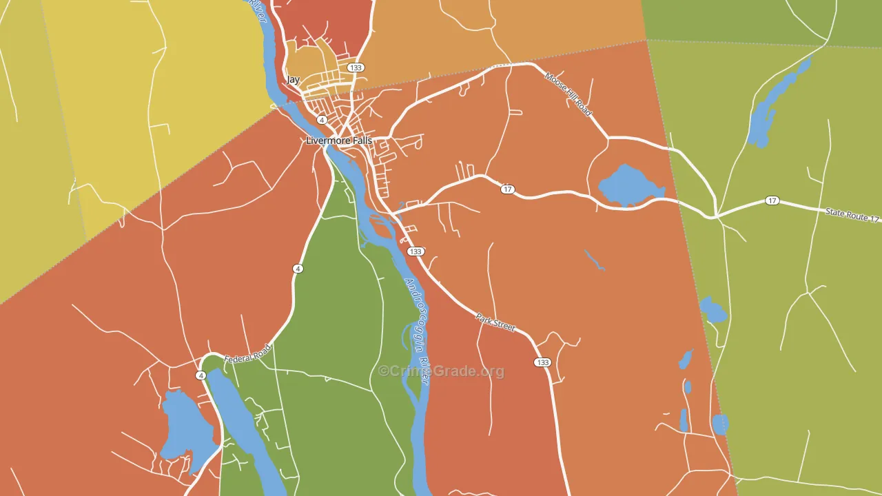 Livermore Falls, ME Map of Theft Rates