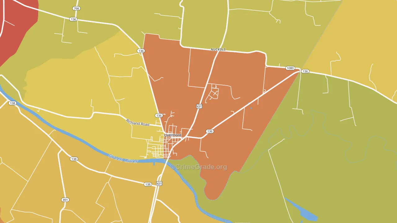 Livermore, KY Map of Theft Rates