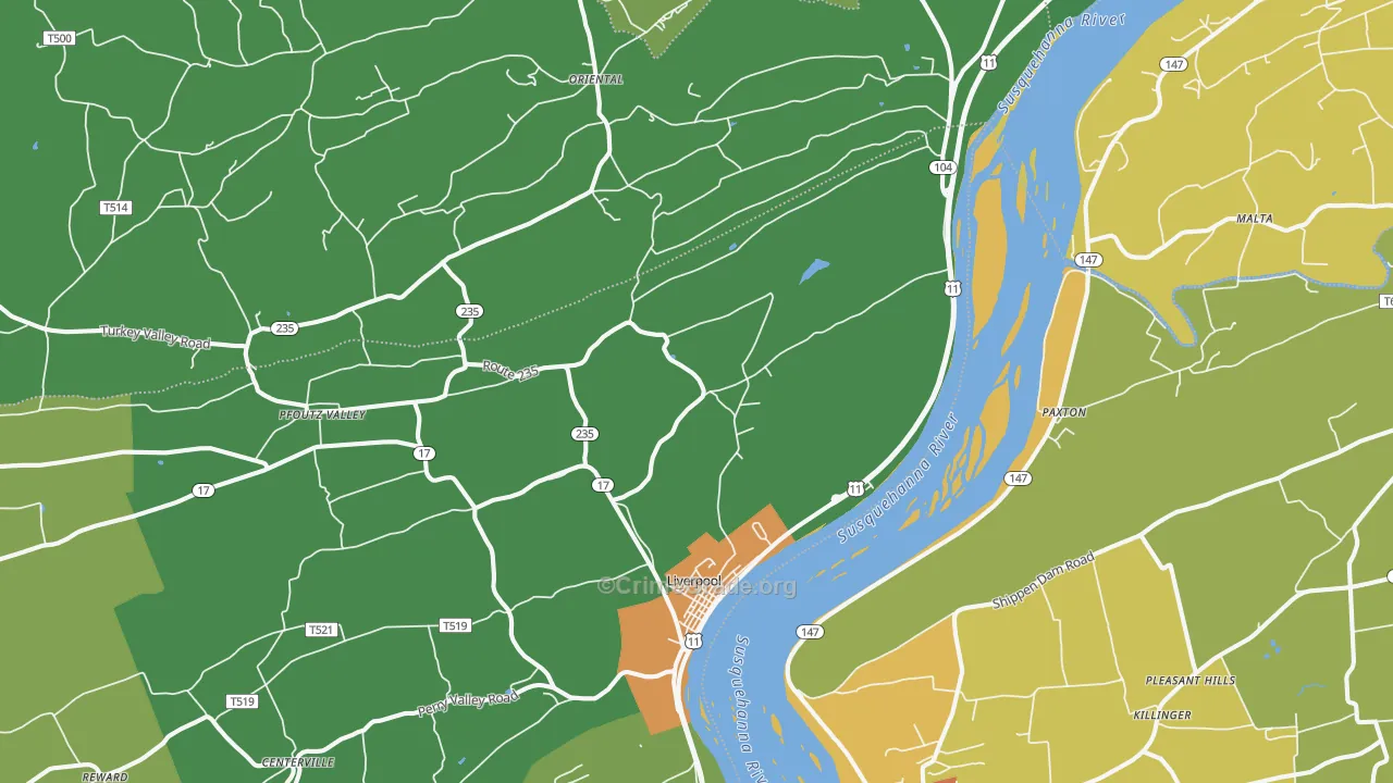 Liverpool, PA Map of Theft Rates