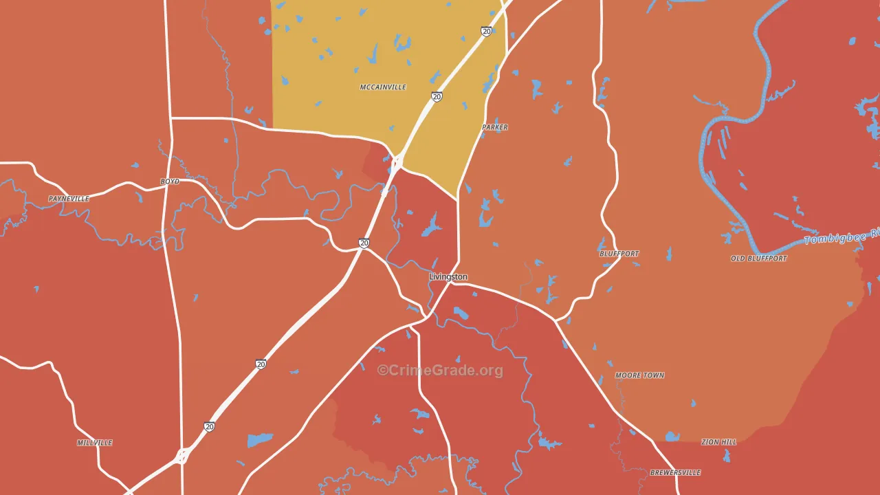 Livingston, AL Map of Theft Rates