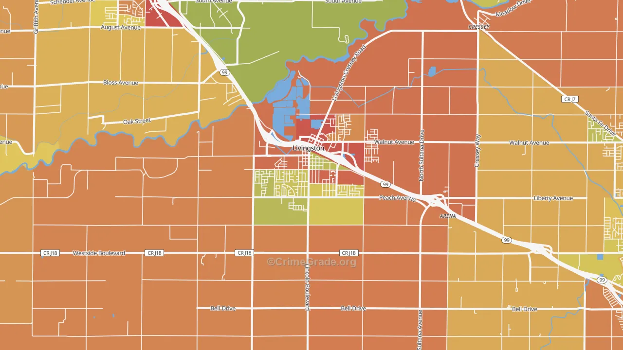 Livingston, CA Map of Theft Rates